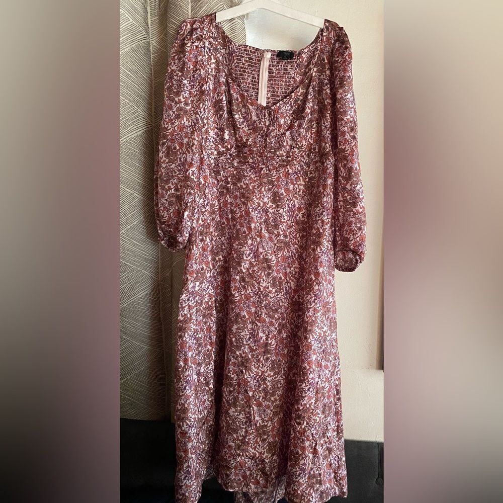 J. Crew  Sweetheart Midi Dress 3/4 Sleeve Floral Pink Stretch Sz 10 - Picture 3 of 14